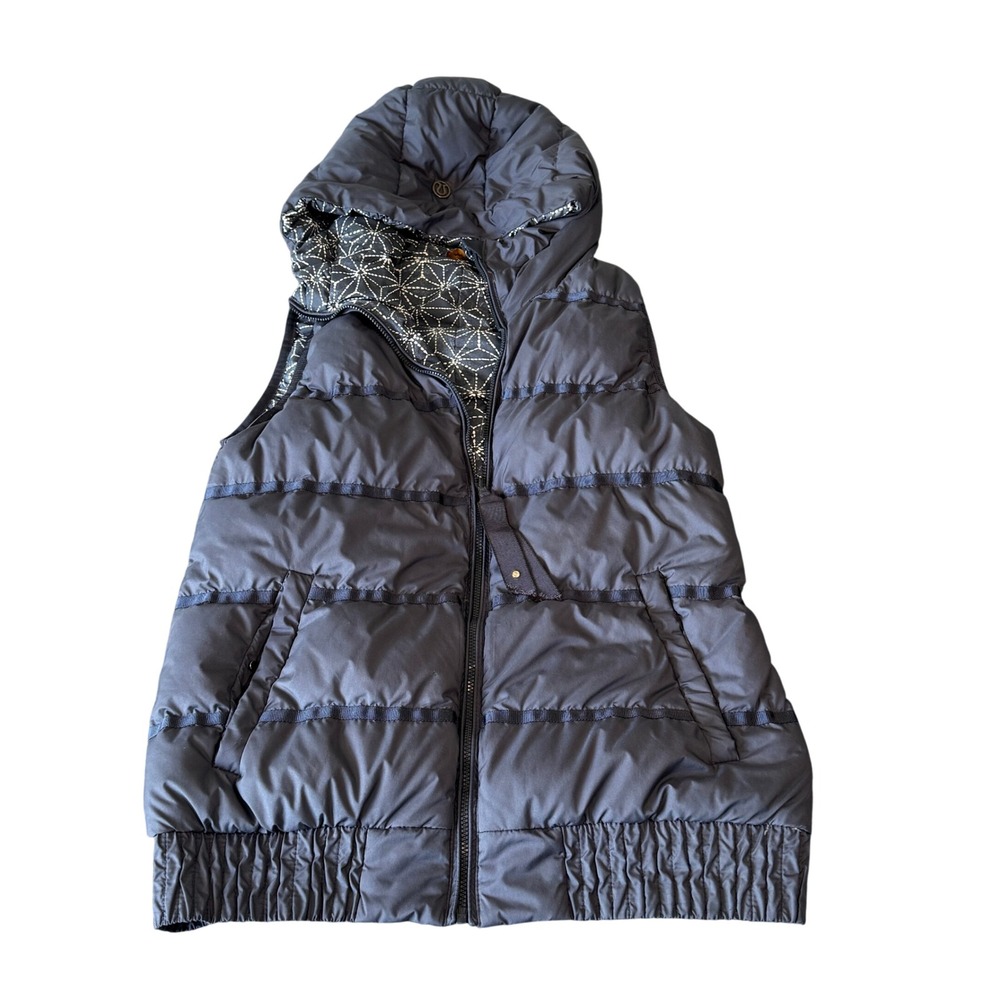 Lululemon Reversible Puffer Vest Navy‎ Blue Geometric Starburst Hooded Size 6